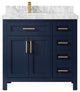 Cambridge 36 Left Offset Bath Vanity in Hale Navy Blue 2" Carrara Marble