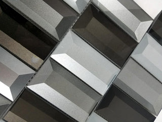 Illusion 2"x4" Beveled Glass Rectangle Mosaic Tile,Gray, Set of 9