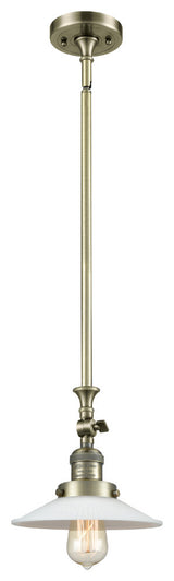 Halophane 1-Light Mini Pendant, Antique Brass, Matte White Halophane