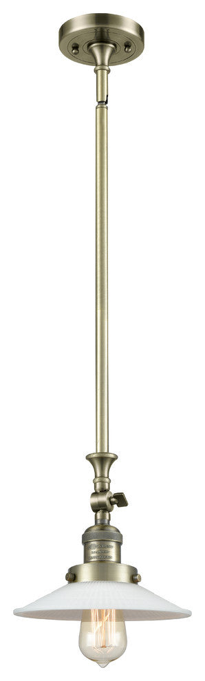 Halophane 1-Light Mini Pendant, Antique Brass, Matte White Halophane