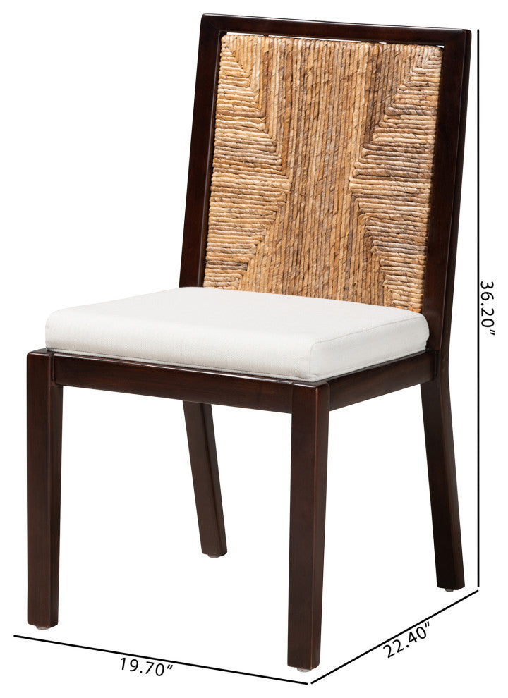 Joana Bohemian Dark Brown Mahogany Wood and Natural Abaca Dining Side Chair