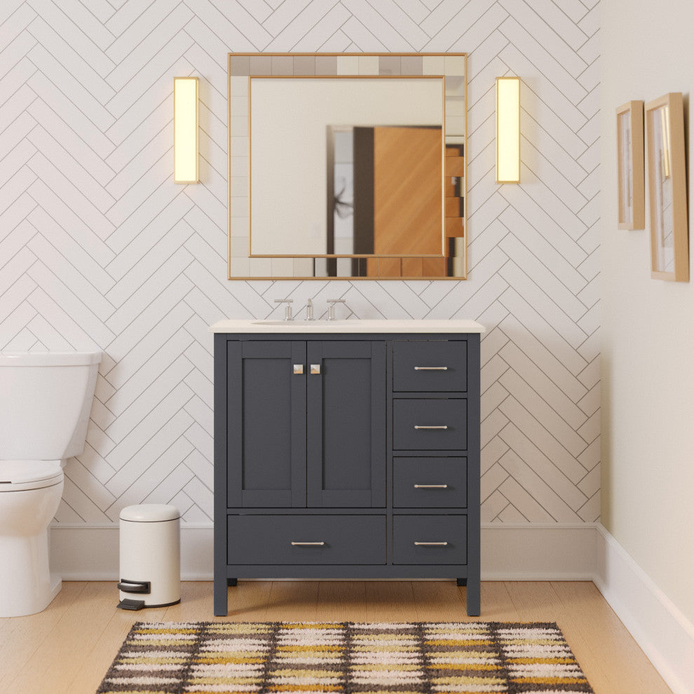 Horizon 36" Bathroom Vanity, Marine Gray, Engineered White