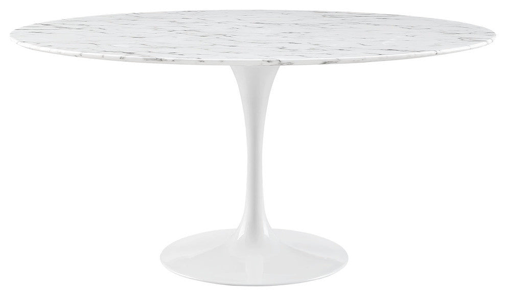 Modern Contemporary 54" Artificial Marble Dining Table, White Metal, 60"