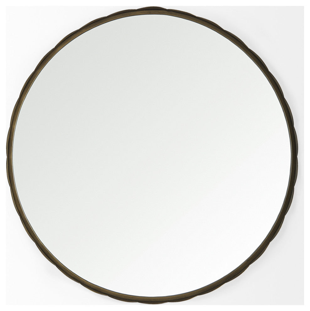 Adelaide 29.7" Gold Metal Scallop Edge Round Mirror