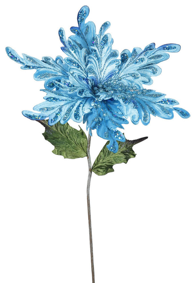 Vickerman 31" Poinsettia With 15" Flower Head, Set of 3, Sky Blue