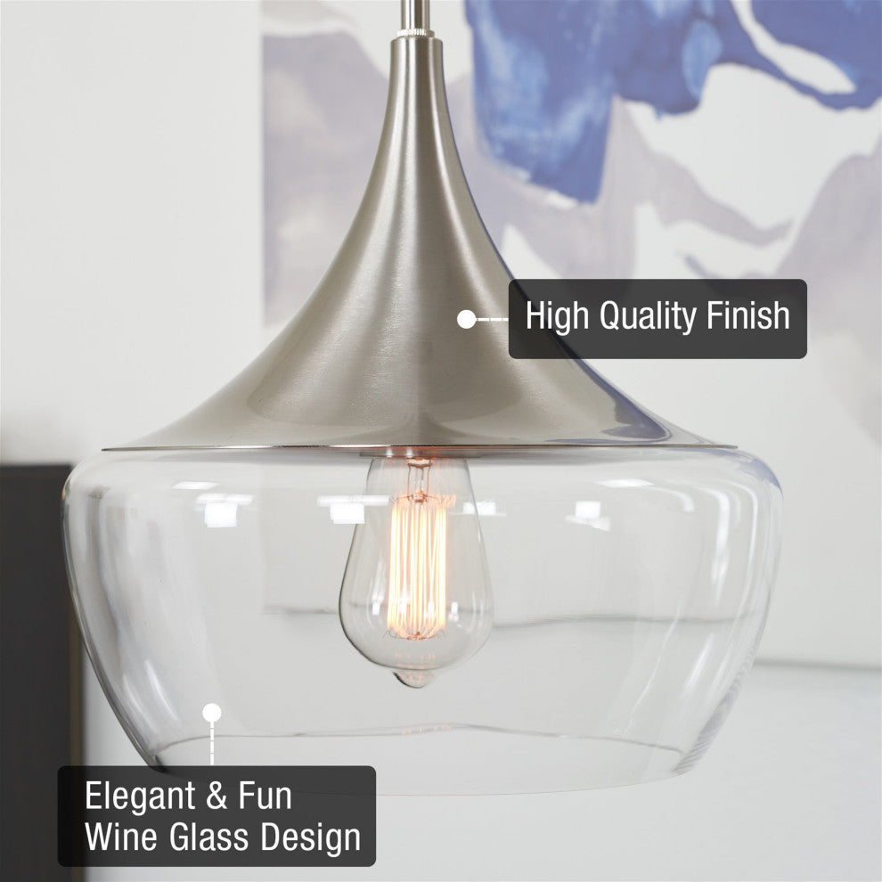 Kira Home Ava 13" Schoolhouse Pendant Light, Wine Glass Style Shade, Adjustable