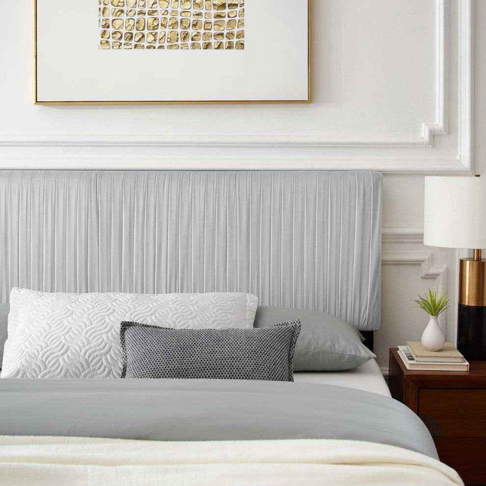 Platform Bed Frame, Twin Size, Velvet, Light Grey Gray, Modern Contemporary