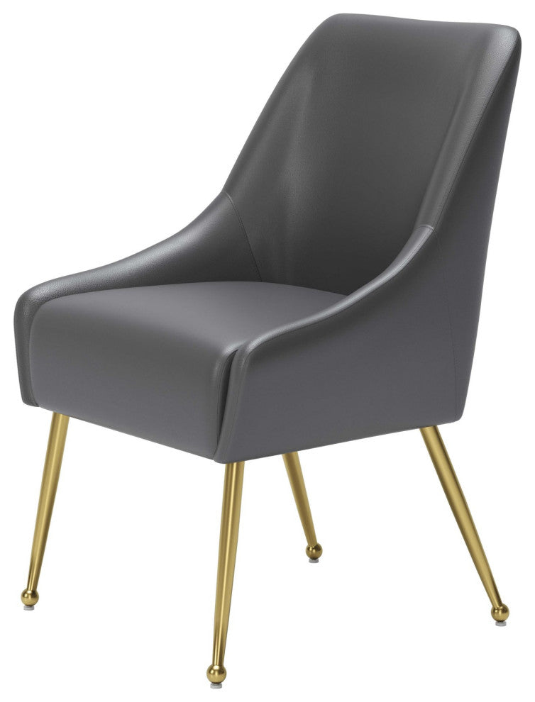 Dining Chair, Faux Vinyl Leather, Steel, Gray, Gold, Kitchen Cafe Bistro