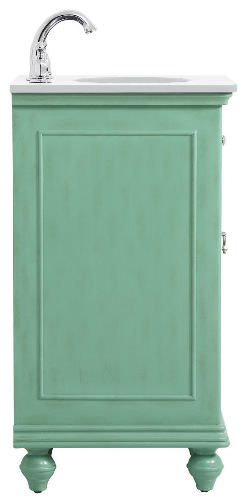 19" Single Bathroom Vanity, Vintage Mint With Ivory White Engineered Marble