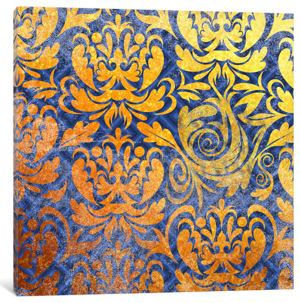 "Modular Movement in Gold with Blue Patterns" by 5by5collective, 26x26x1.5