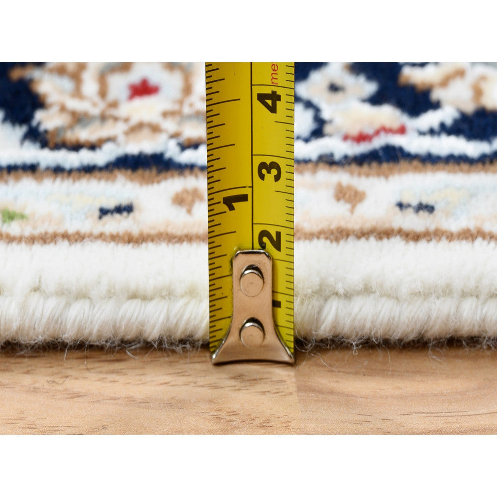 Ivory, Hand Knotted Nain, 250 KPSI Wool and Silk Runner Rug, 2'7" x 8'3"