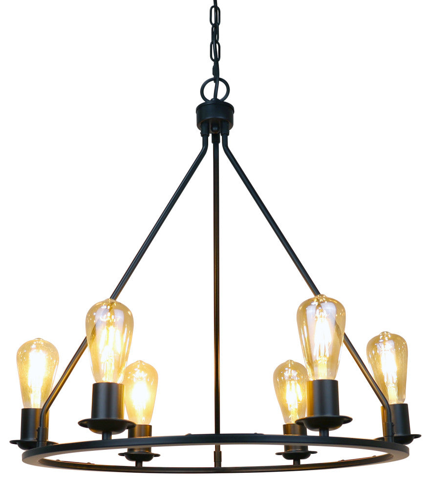 Ironclad Industrial-Style Matt Black Finish 6 Light Large Pendant 22" Wide