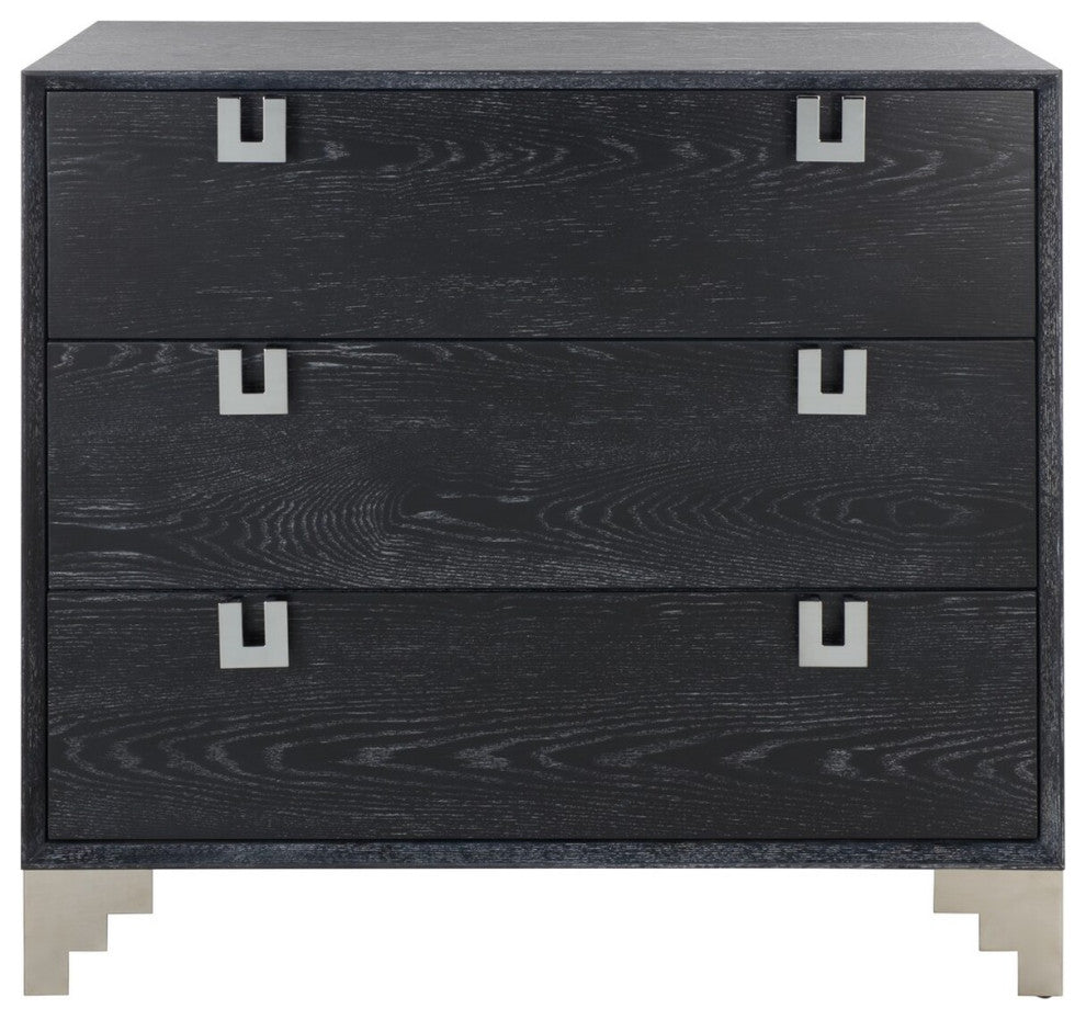 Safavieh Couture Odalis Lacquer Chest Of Drawers Black Cerused Oak