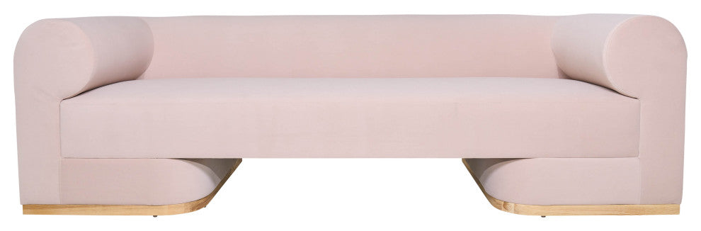 Modern Sofa - Oak Wood Base, Blush