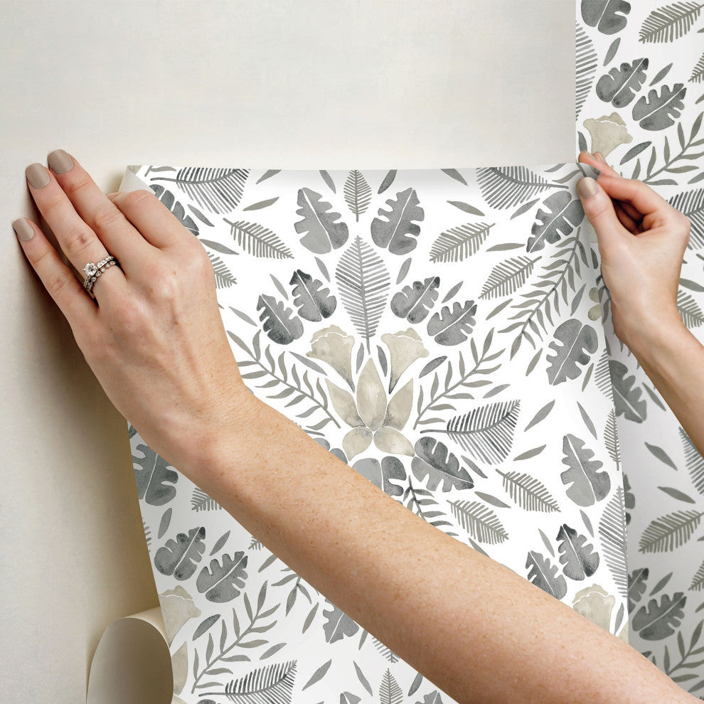 Gray & Taupe Gray Cat Coquillette Tropical Peel & Stick Wallpaper