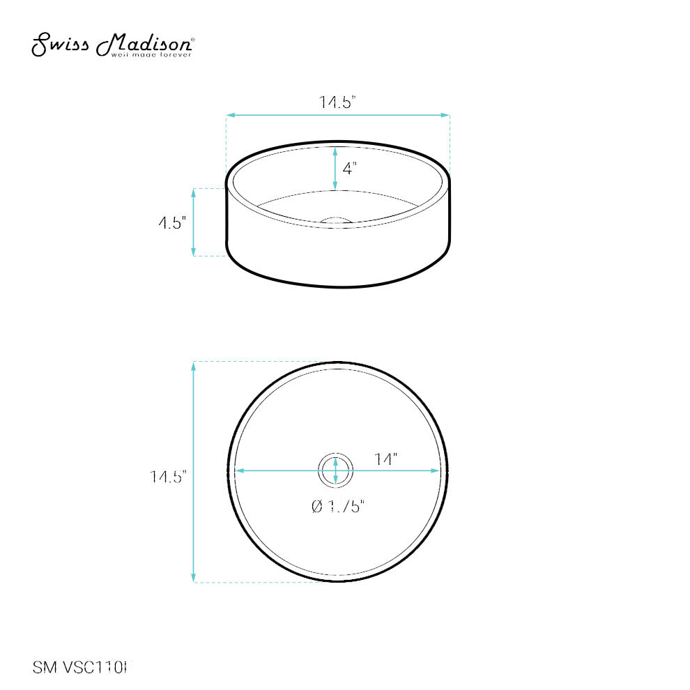 Lisse 14.5" Round Concrete Vessel Bathroom Sink, Dark Gray