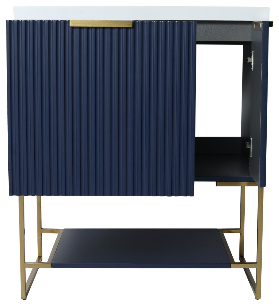 BNK Freestanding Raised Grain Bathroom Vanity With Resin Basin, Navy Blue, 30"