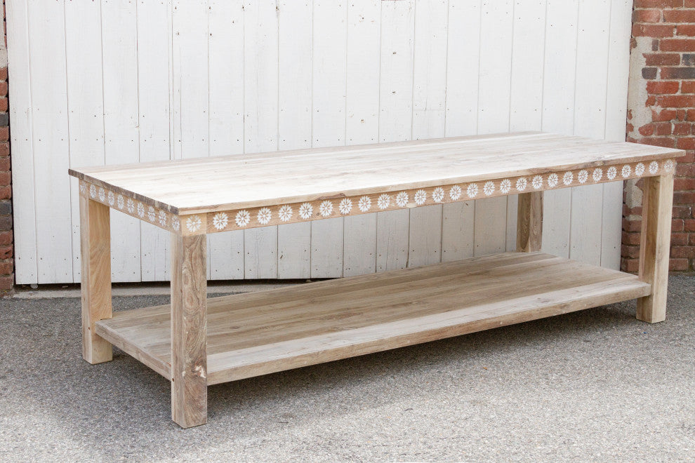 Bleached Teak Mother of Pearl Blossom Table