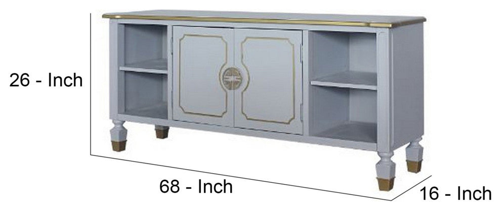 Benzara BM251380 TV Stand With 4 Open Compartments and 1 Double Door, White