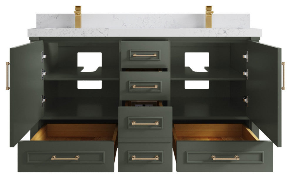 Aberdeen 60 Double Bathroom Vanity in Pewter Green 2" Empira Quartz