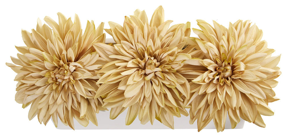 Nearly Natural Dahlia Artificial Arrangement in White Planter Cream