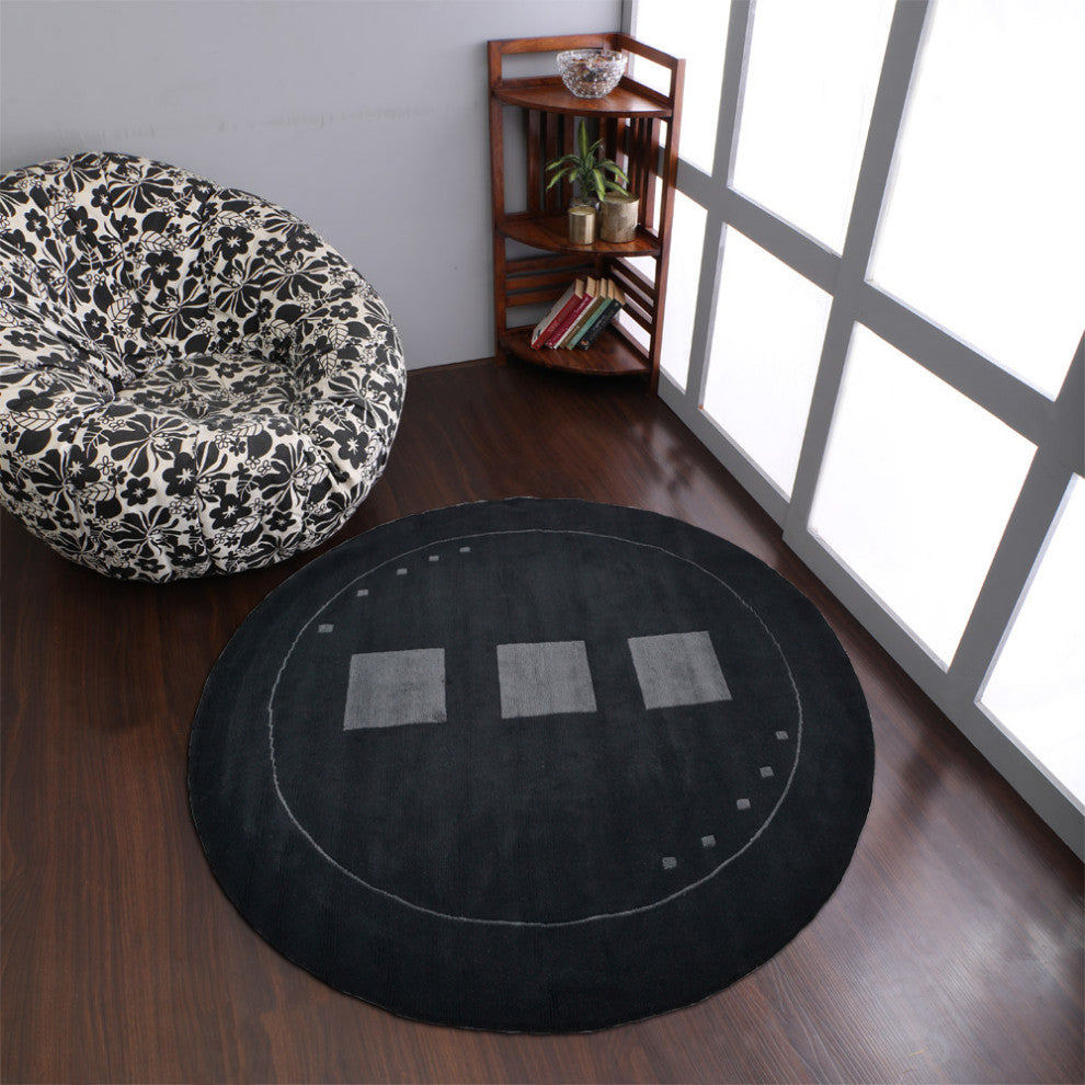 Hand Knotted Tibbati Wool Area Rug Contemporary Black
