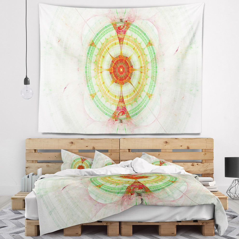 Cabalistic Fractal Green Sphere Abstract Wall Tapestry, 39"x32"