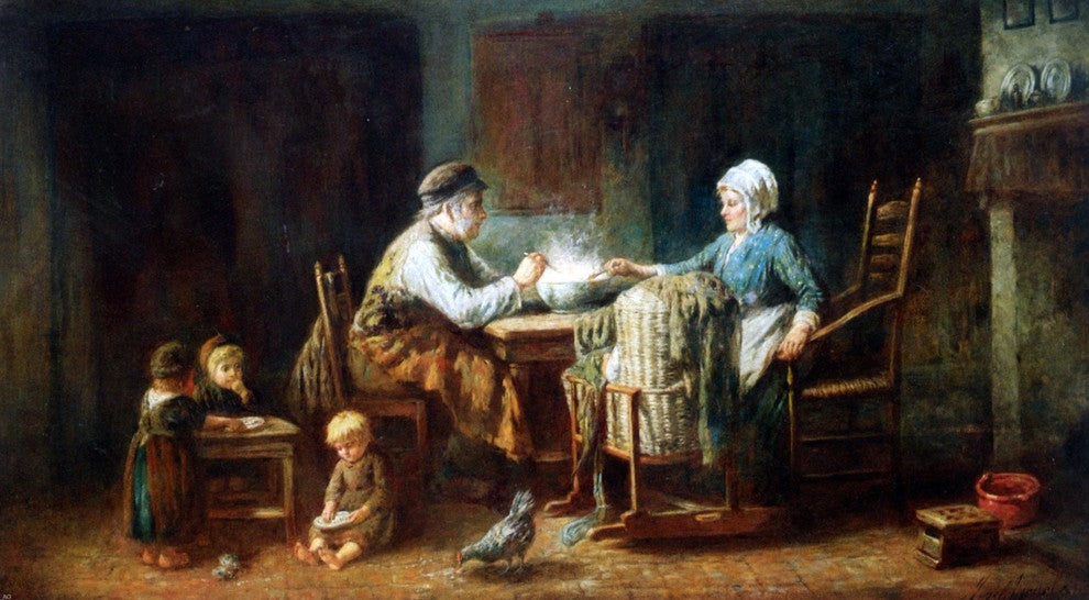 Jozef Israels A Frugal Meal, 15"x30" Gallery Wrapped Canvas Print