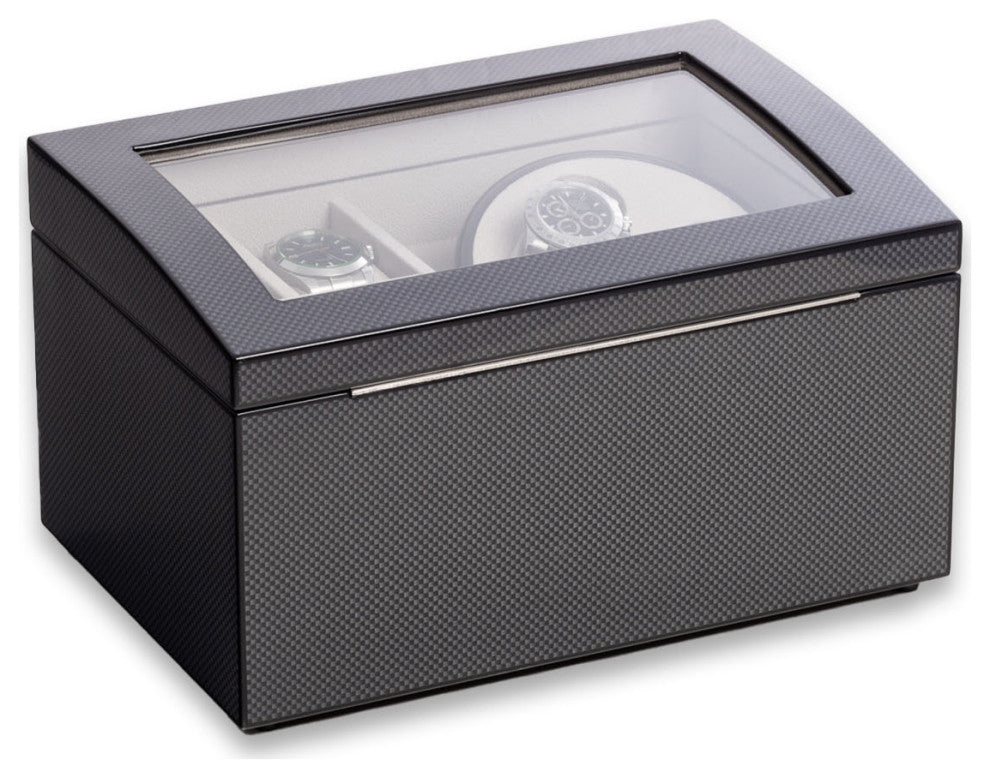 Lacquered Carbon Fiber Finish 2 Watch Winder, Storage for 4 Watches