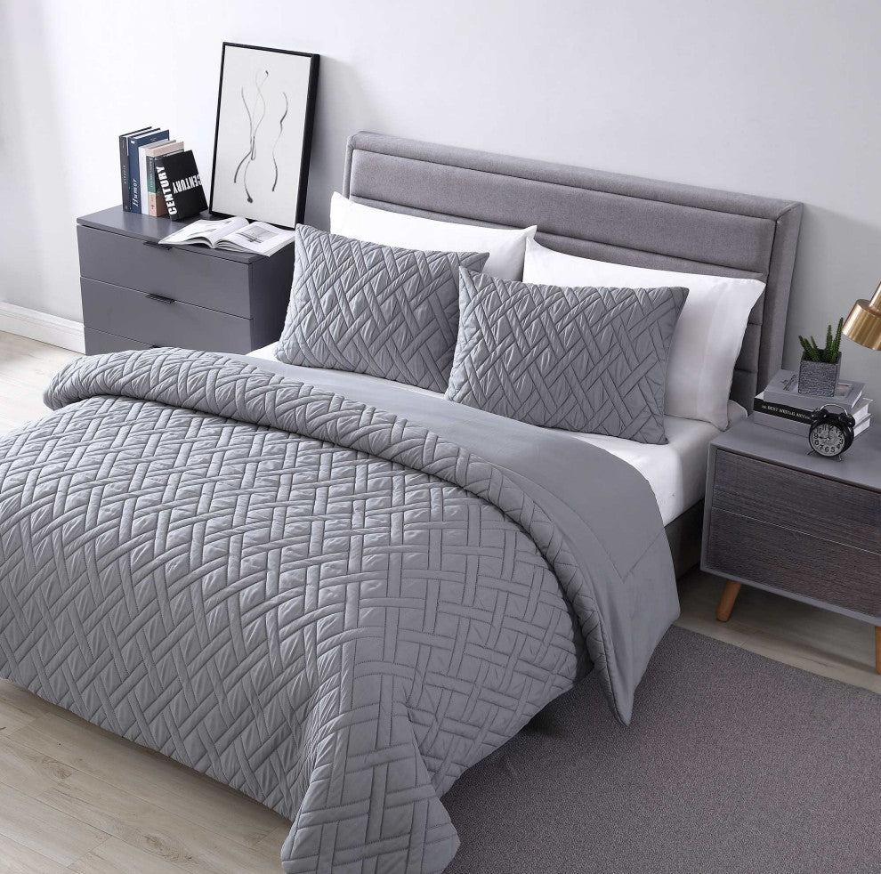 The Nesting Company Larch 3 Piece Comforter Set - Queen - Gray