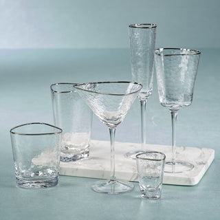 Kampari Triangular Double Old Fashioned Glasses with Platinum Rim, Set of 4