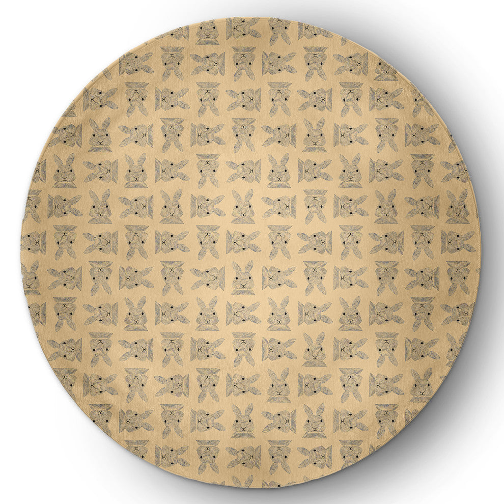 Criss Cross Bunnies Easter Chenille Rug, Corn Yellow, 5' Round