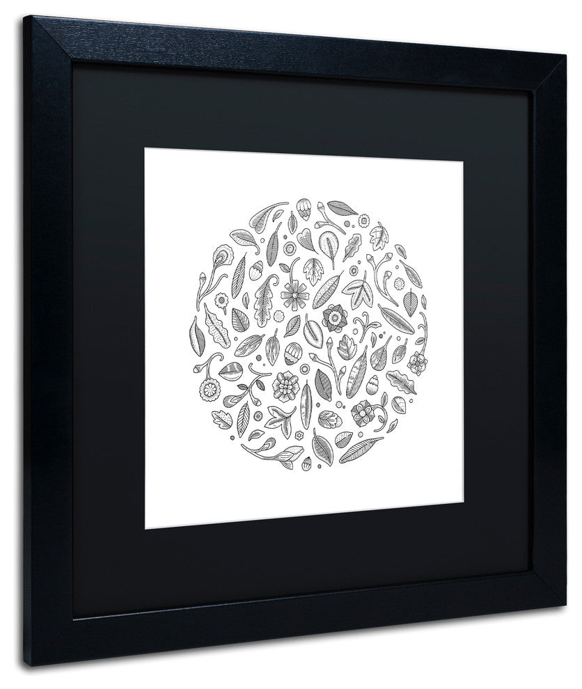 Filippo Cardu 'Leaf Circle' Art, Black Frame, Black Mat, 16x16