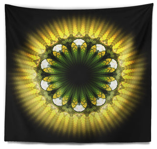 Black Yellow Fractal Flower Pattern Abstract Wall Tapestry, 39"x32"