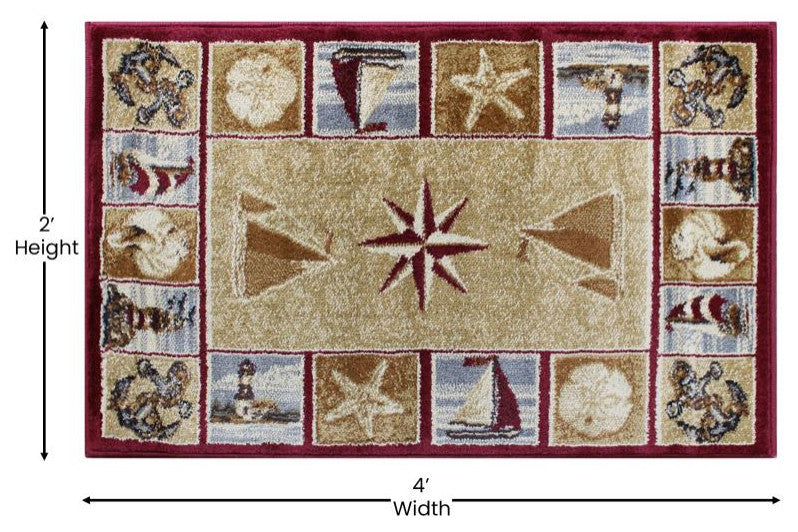 Inis Collection Nautical Area Rug, Beige, 2' X 3'