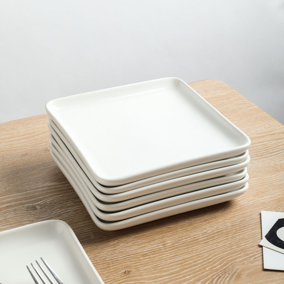 Stone Lain Amy Porcelain Plates and Bowls Sets, 24 Piece Dinnerware Set, White