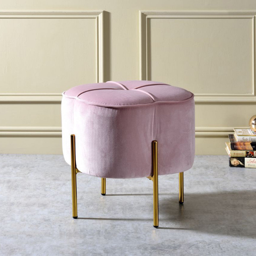 Round Ottoman With Gold Legs, Pink