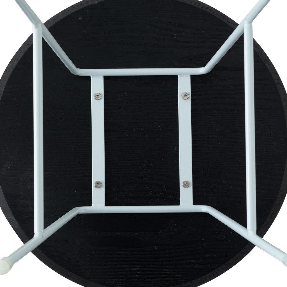LeisureMod Rossmore Modern Round Side Table With White Steel Frame, Black