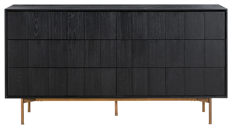 Carnaby 6 Drawer Dresser in Black Brushed Oak and Bronze