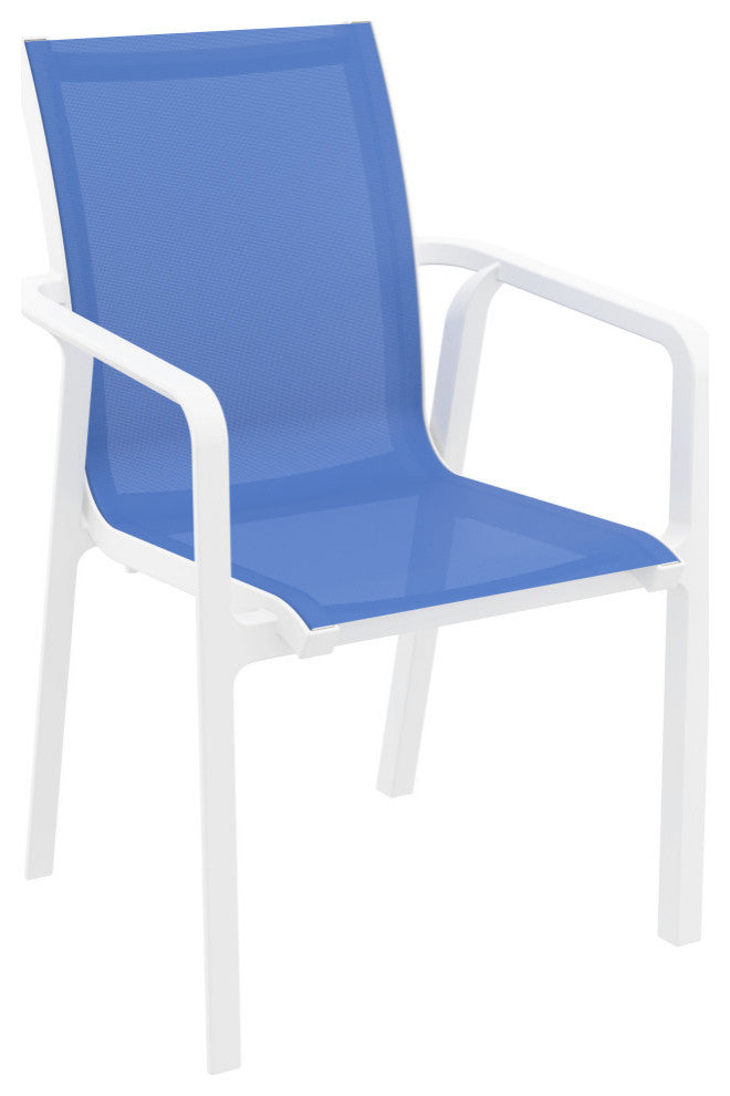 Pacific 5 Piece Dining Set, Extension Table and Arm Chairs White Frame Blue