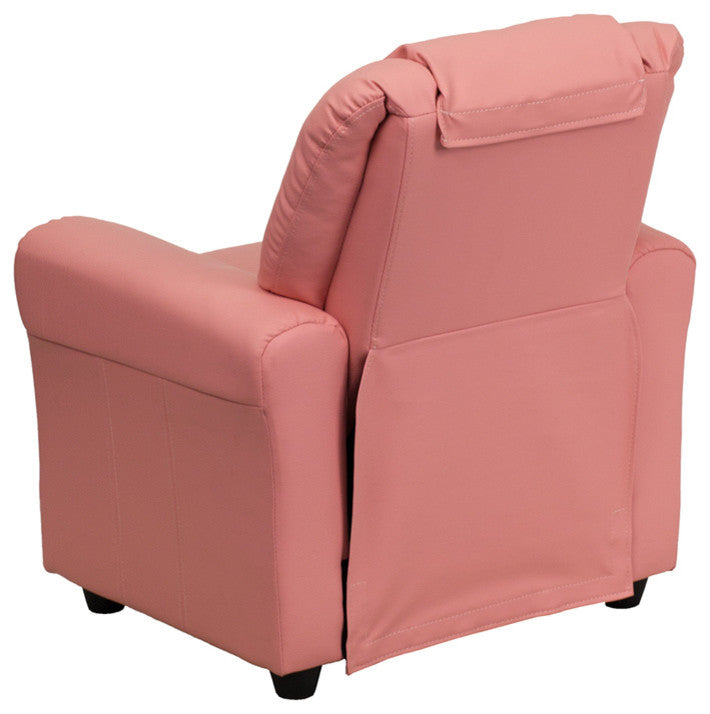 Kids Recliner With Cup Holder And Headrest, Light Pink