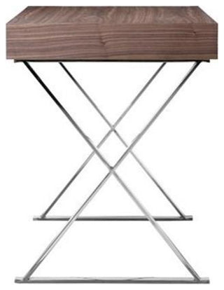 Pemberly Row Modern Wood Veneer & High Polished Steel Desk in Walnut