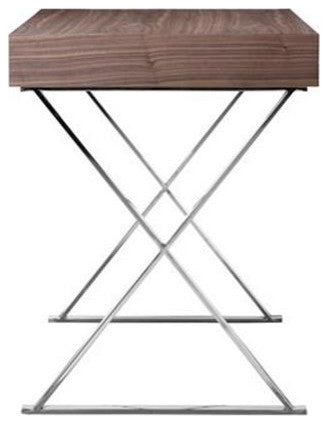Pemberly Row Modern Wood Veneer & High Polished Steel Desk in Walnut
