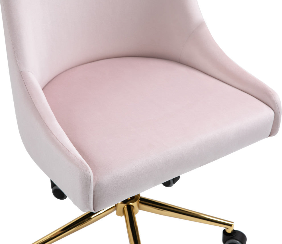 Karina Swivel and Adjustable Velvet Upholstered Office Chair, Pink, Gold Base