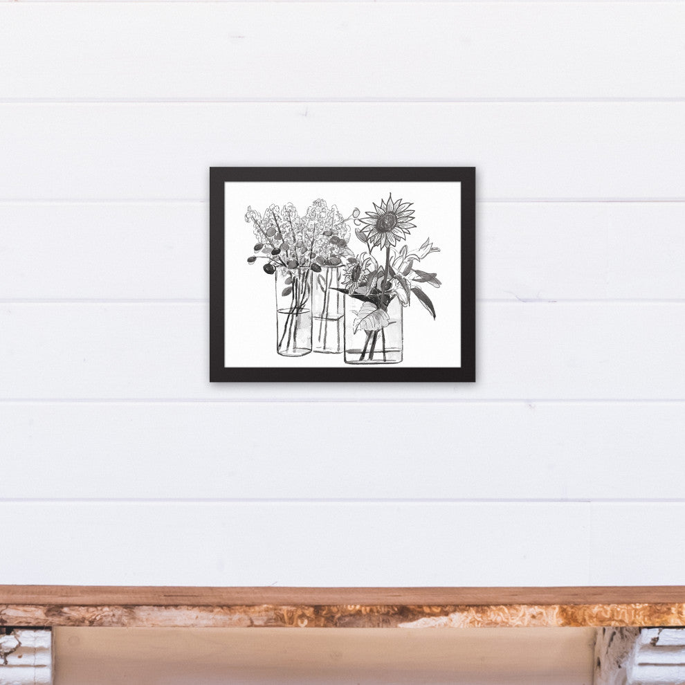 Watercolor Ink Sketch 11x14 Black Framed Canvas