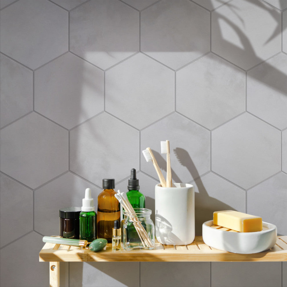 Industrial Hex Multi Mix Porcelain Floor and Wall Tile, White