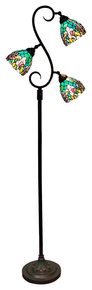 Alassio Teal 3-Light Tiffany Floor Lamp