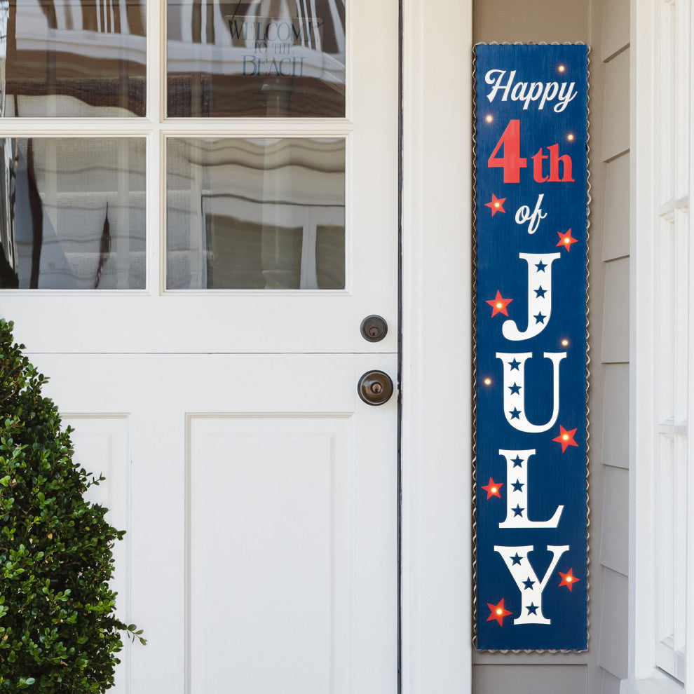42.5"H Lighted Wooden Happy July 4th Porch Sign