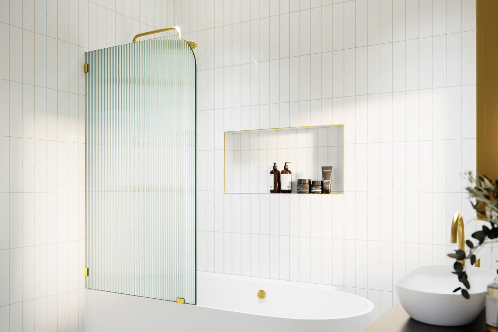 Bathtub Fixed Panel, Fluted Radius, Left Hand, Satin Brass