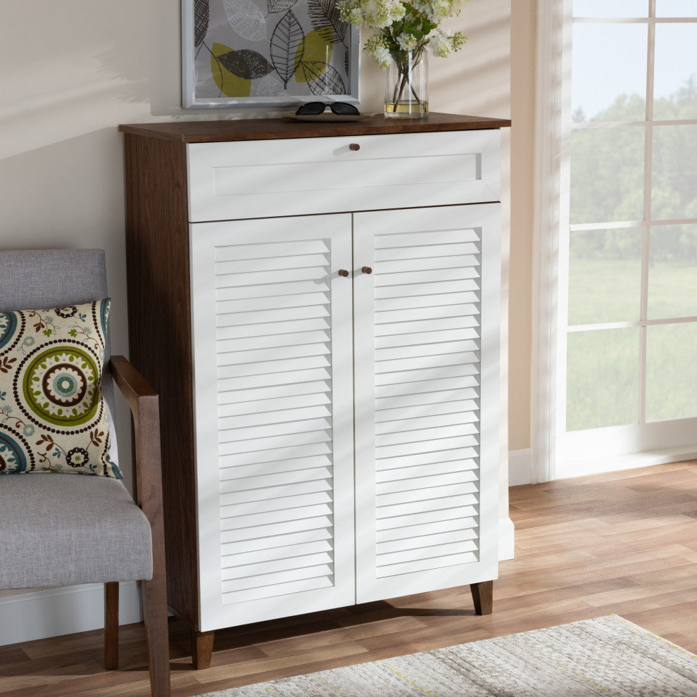 Websterson 5-Shelf Shoe Storage Cabinet, White-Walnut With Drawer